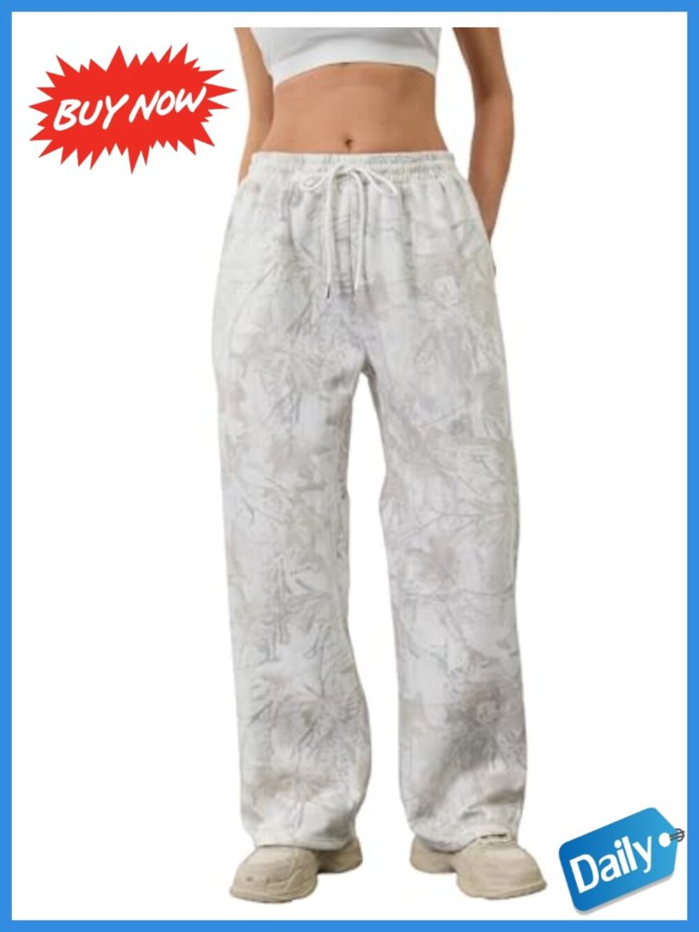 Wide Leg Camo Fleece Sweatpants High Waist Drawstring Women Lounge Pants